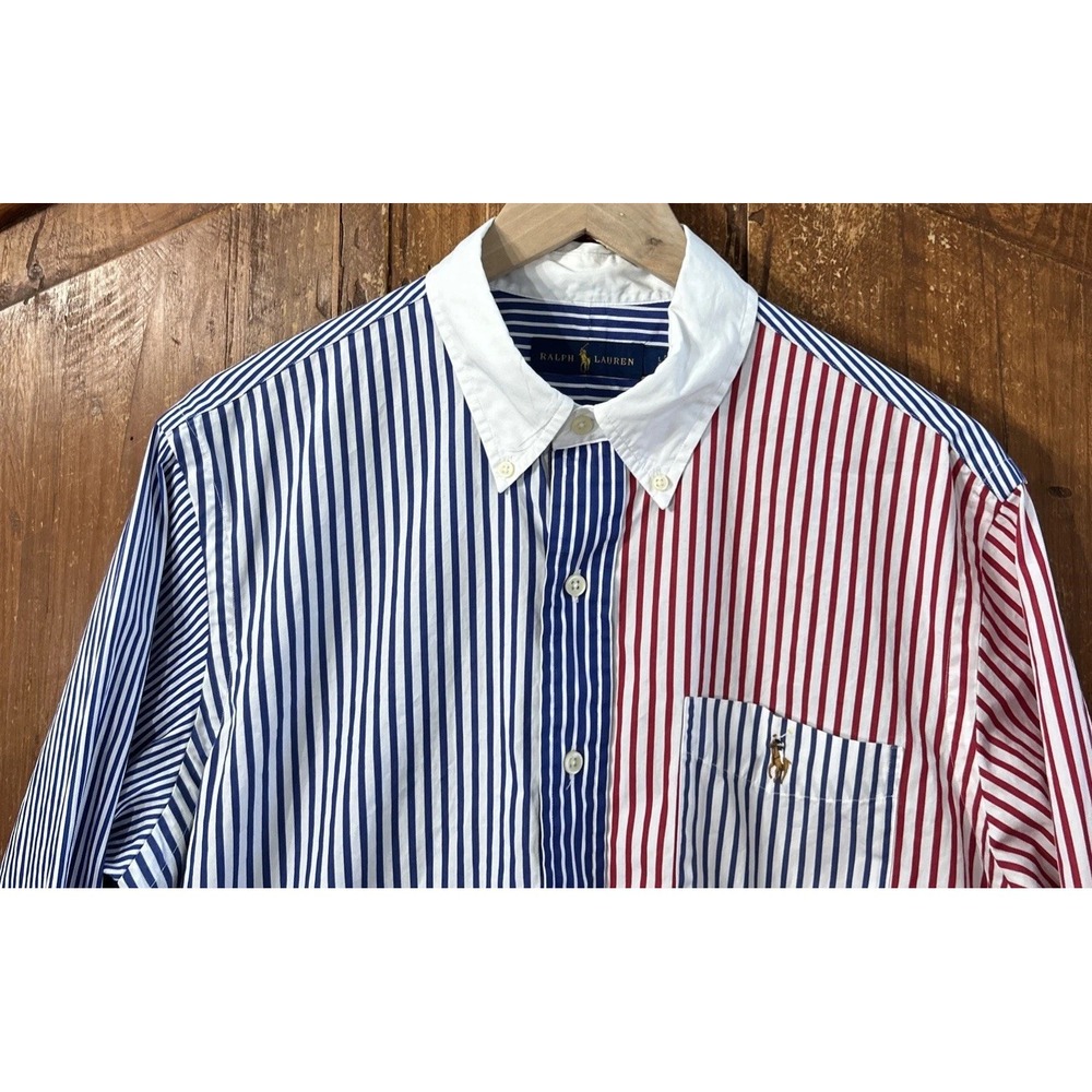 Mens Ralph Lauren L/S Button Down Shirt USA American Flag Stripe Large EC